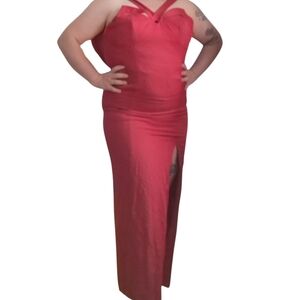 🇨🇦 Vintage Lori Ann Montreal Red Formal Gown Size 14 – Strappy Bustier Maxi